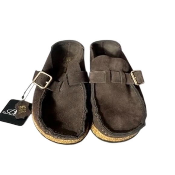 Alexis Bendel Shoes - Alexis Bendel Brown Suede Leather Buckle Clogs NWOT